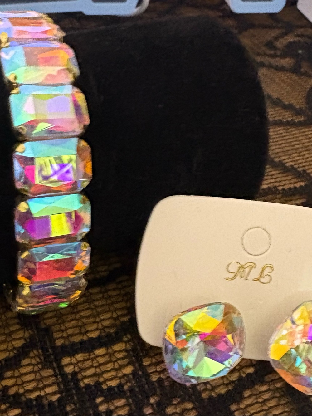 Aurora Iridescent Crystal Stretch Bracelet & Stud Earrings - Multicolor